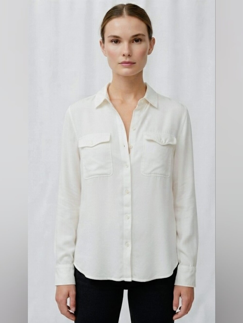 Aritzia (Talula) White Rayon Button Down Utility Shirt Blouse Small